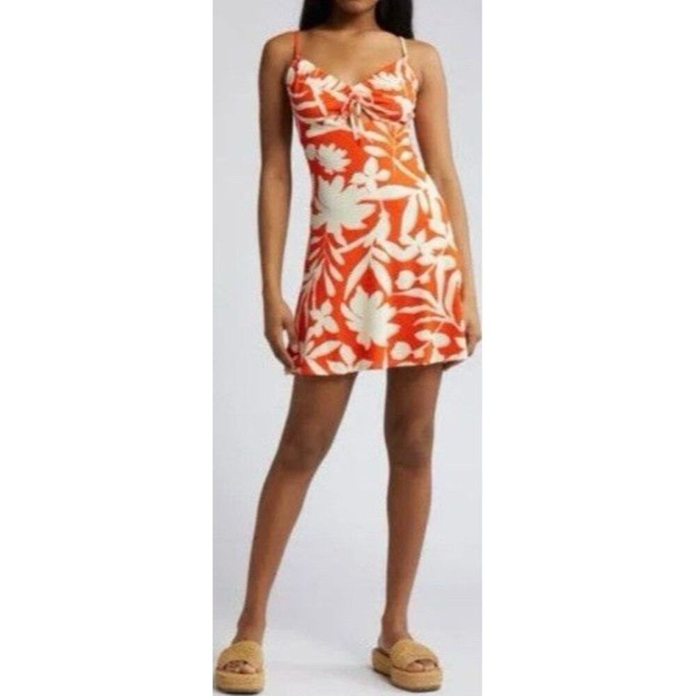 Topshop Red Orange White Floral Sweetheart Strappy Sleeveless Mini Sundress